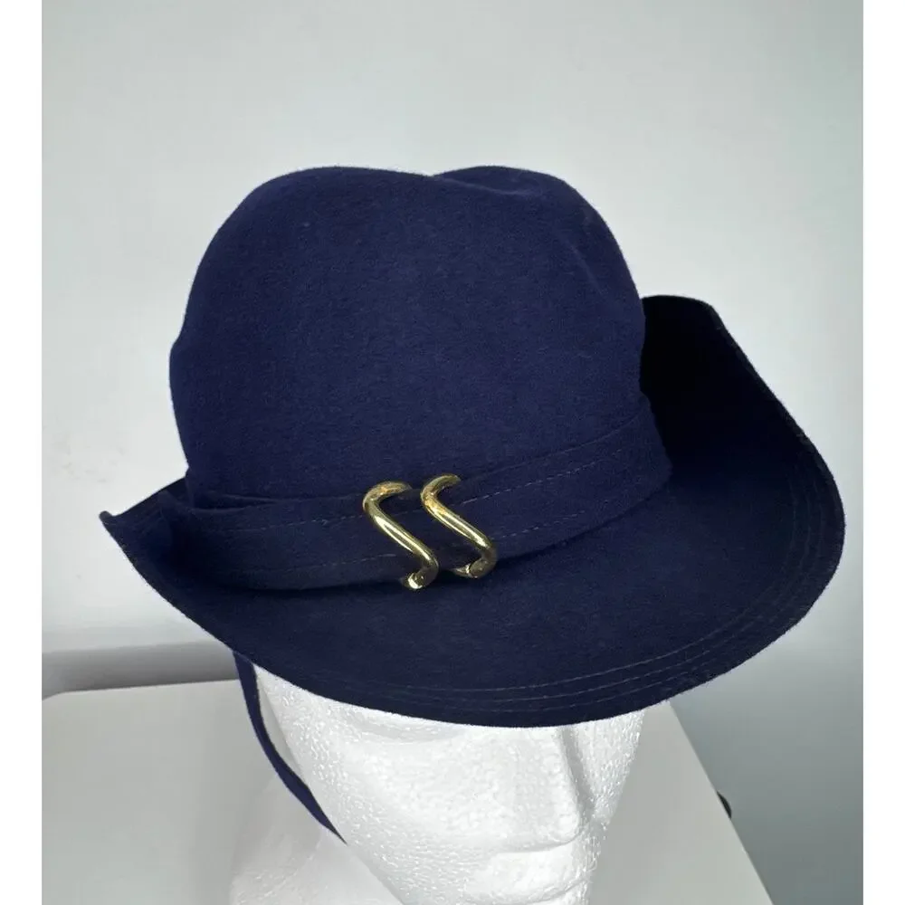 Vintage 1930s–1940s Glenover Henry Pollak NY Navy Wool Cloche Hat youth / XS
